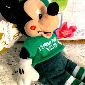 NWT, “Kiss  Me I’m Irish Today”Mickey Mouse Beanie , 8 inches tall , Vintage